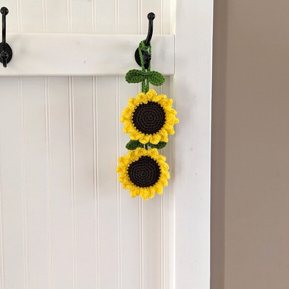 Crochet Sunflower Car Mirror Hanging Charm | Crochet Hanging Accessory - Picture 8 of 10
